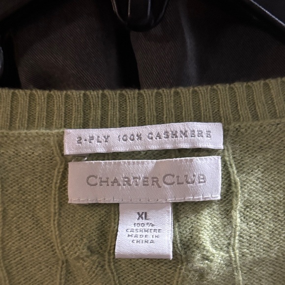 Charter Club 3-ply Cashmere V-Neck Cable Knit Sweater - Light Green - Picture 3 of 5